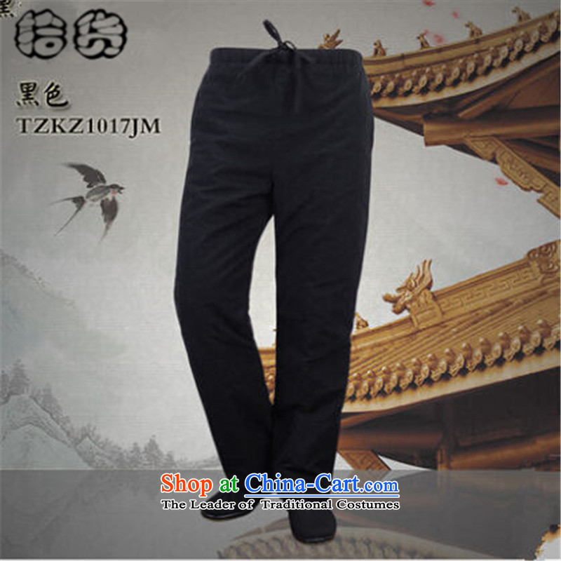 Pick the 2015 autumn and winter New China wind old folk weave of older persons in the Tang dynasty, wearing cotton pants elderly men thick Tang dynasty warm casual trousers trousers Black180