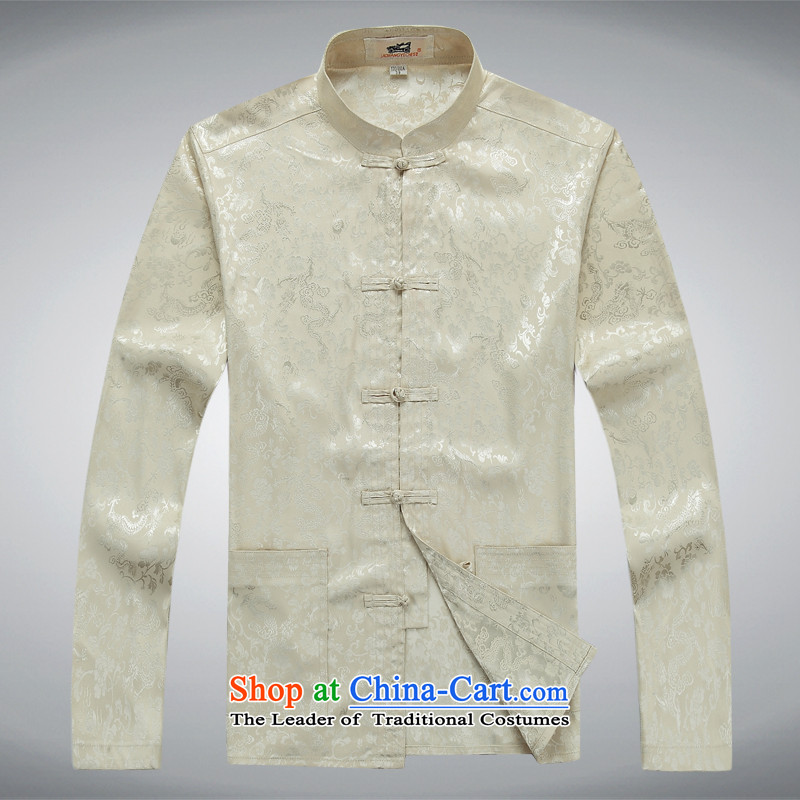 The Tang dynasty Chinese long-sleeved kit silk tie of ethnic elderly disc shirt father replacing ink-gray T-shirt, L'YI (MORE shopping on the Internet has been pressed.