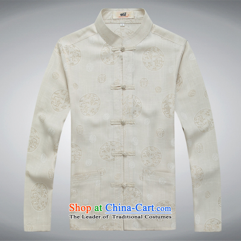 Tang Dynasty Chinese Disc detained linen long-sleeved sweater shirt gray T-shirt , L, ink-YI (MORE shopping on the Internet has been pressed.
