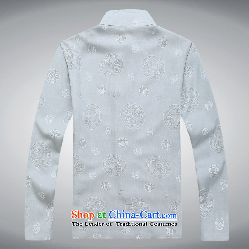 Tang Dynasty Chinese Disc detained linen long-sleeved sweater shirt gray T-shirt , L, ink-YI (MORE shopping on the Internet has been pressed.