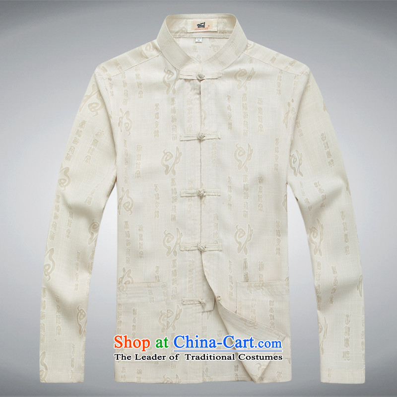 The fall of Tang Dynasty thick cotton linen male Kit Chinese tunic jacket men in older replacing father grandfather boxed Han-white T-shirt , a gray T-shirt-hi concentric , , , shopping on the Internet