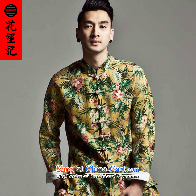 His Excellency spend a note national retro China wind flowers to Tang dynasty Chinese long-sleeved jacket male Sau San stamp disc detained Mock-neck Huanghua 180/92A, Flower (HUSENJI Polisario) , , , shopping on the Internet