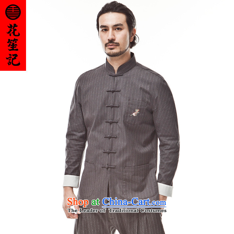 His Excellency spend a note national retro China wind unicorn embroidery streaks Tang Dynasty Men's Mock-Neck long-sleeved old youth in the autumn of dark gray 175/88A, Flower (HUSENJI Polisario) , , , shopping on the Internet