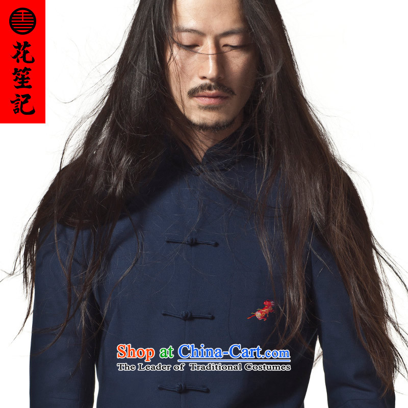 His Excellency spend note retro national China wind autumn male Kam Yi Sau San plate fasteners long-sleeved leisure unicorn embroidery Tang blue 170/84A, Flower (HUSENJI Polisario) , , , shopping on the Internet