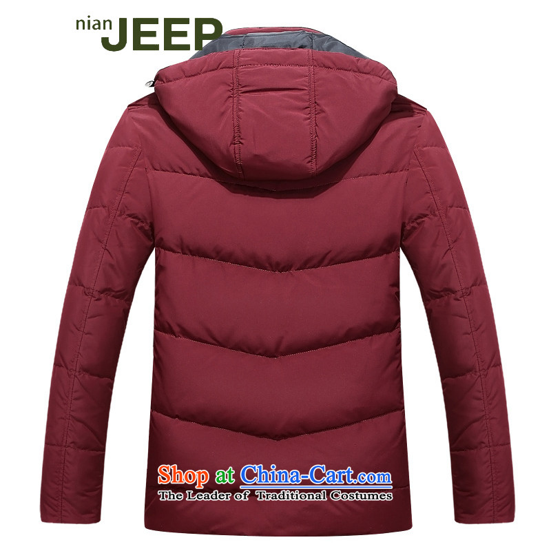 Jeep shield NIAN JEEP down the autumn and winter new Korean short jacket, Sau San youth leisure is a removable cotton coat D4012 wine red XL-height 170-175 32 5. Weight 145g-160g, jeep guilders (NIAN JEEP) , , , shopping on the Internet