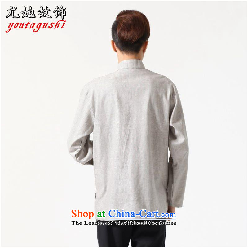 She was particularly international long-sleeved Tang Dynasty Chinese Improved large Chinese tunic of Men's Mock-Neck embroidered cotton linen Tang dynasty shirt -A gray XXL, she was particularly international shopping on the Internet has been pressed.