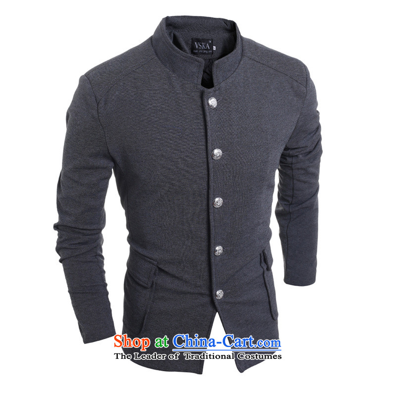 2015 Autumn and winter men new retro Chinese tunic single row detained after Chinese tunic suit pocket leisure  closely related to XL, gray inspected 5,975 (rvie.) , , , shopping on the Internet