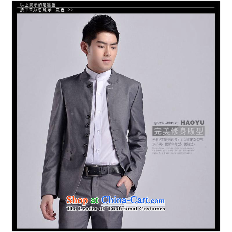 2015 Chinese tunic Men's Mock-Neck youth popular Korean Chinese business and leisure black Sau San Mock-neck bridegroom replacing gray XXL