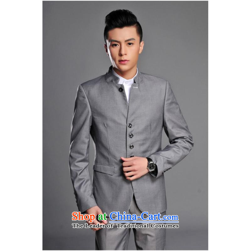 2015 Chinese tunic Men's Mock-Neck Korean Youth popular business and black Sau San Leisure Chinese collar Kit Gray L