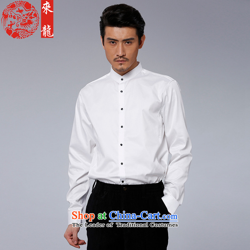 To Tang Dynasty Dragon 2015 autumn and winter New China wind men pure cotton business long-sleeved shirt 15176-1 white 50
