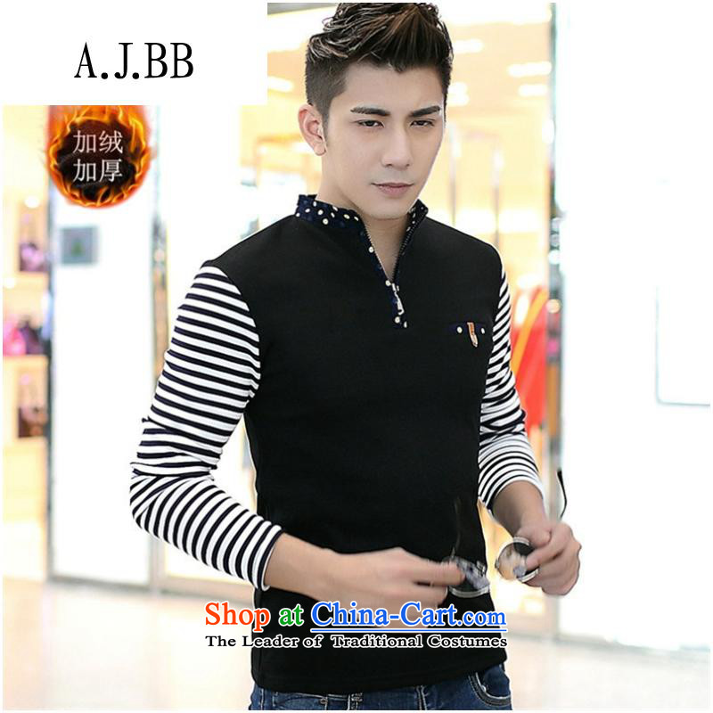 Secretary for autumn and winter clothing *2015 involving men in lint-free long-sleeved T-shirt youth zip leisure shirt men black 3XL,A.J.BB,,, shopping on the Internet