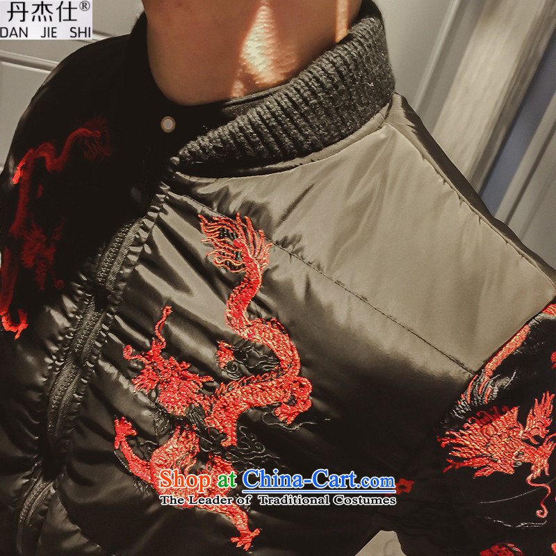 Dan Jie Shi 2015 winter new stylish warm coat China wind Ssangyong embroidery in older cold to warm jogging motion collar cotton coat male black , L, Dan Jacket James (DAN JIE SHI) , , , shopping on the Internet