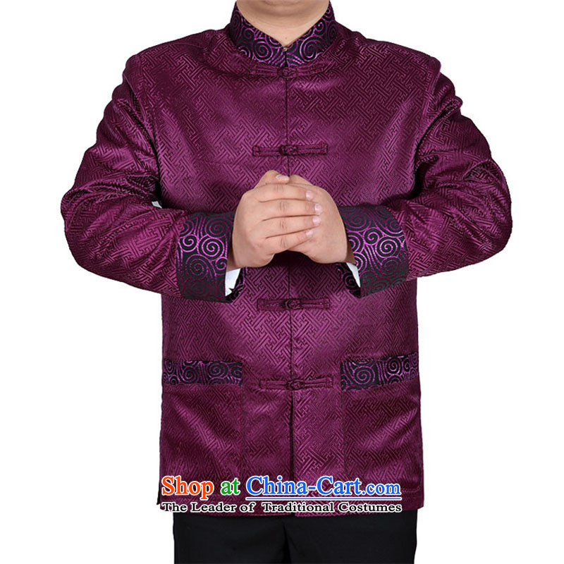 The autumn and winter men Tang jacket in older business and leisure embroidery China wind long-sleeved thick Tang dynasty purple L