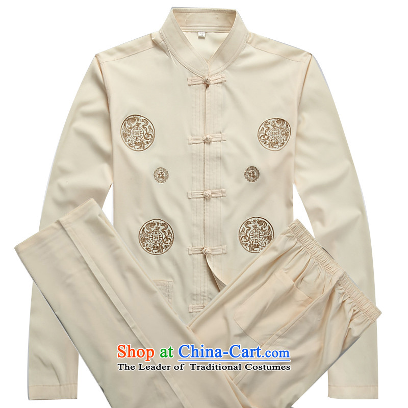 The autumn and winter men Tang Dynasty Chinese Customs China wind men casual dress beige kit?XXL