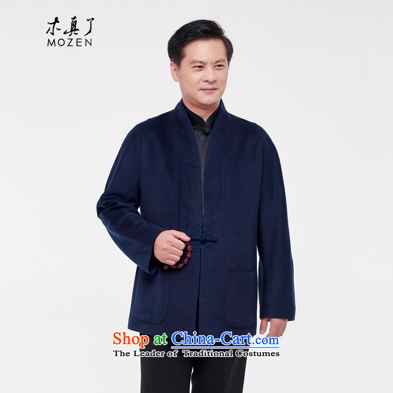 The Tang Dynasty outfits wood really male topcoat gross? t-shirt China wind 2015 autumn and winter in the new elderly men COAT 0908 10 deep blue?XL