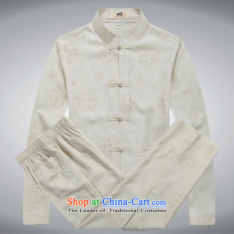 Men in Tang Dynasty long-sleeved older autumn and winter) kit shirt with Taegeuk track suit father pants practice suits us day in accordance with beige 3XL, Hwan (meitianyihuan) , , , shopping on the Internet