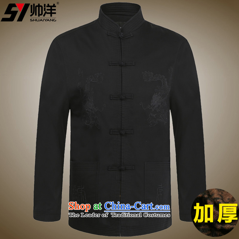 The new 2015 Yang Shuai men Tang jackets long-sleeved shirt collar in the Spring and Autumn Period China Wind Jacket older national costumes Chinese Men's Mock-Neck?_winter_ navy blue black?185
