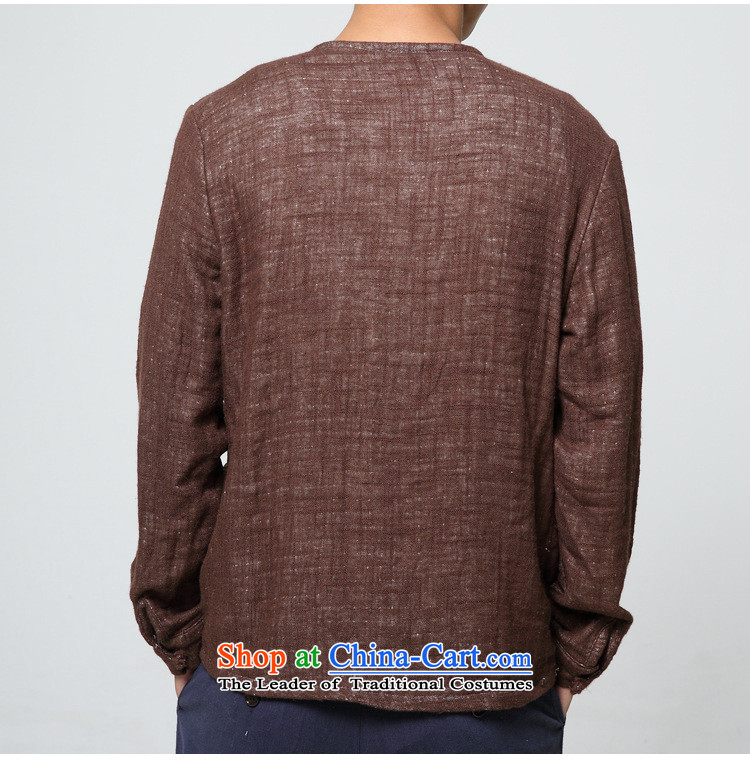 2015 Autumn and Winter New Men disc without a solid color for the China Wind Jacket coat linen solid color T-shirt brown 3XL men picture, prices, brand platters! The elections are supplied in the national character of distribution, so action, buy now enjoy more preferential! As soon as possible.