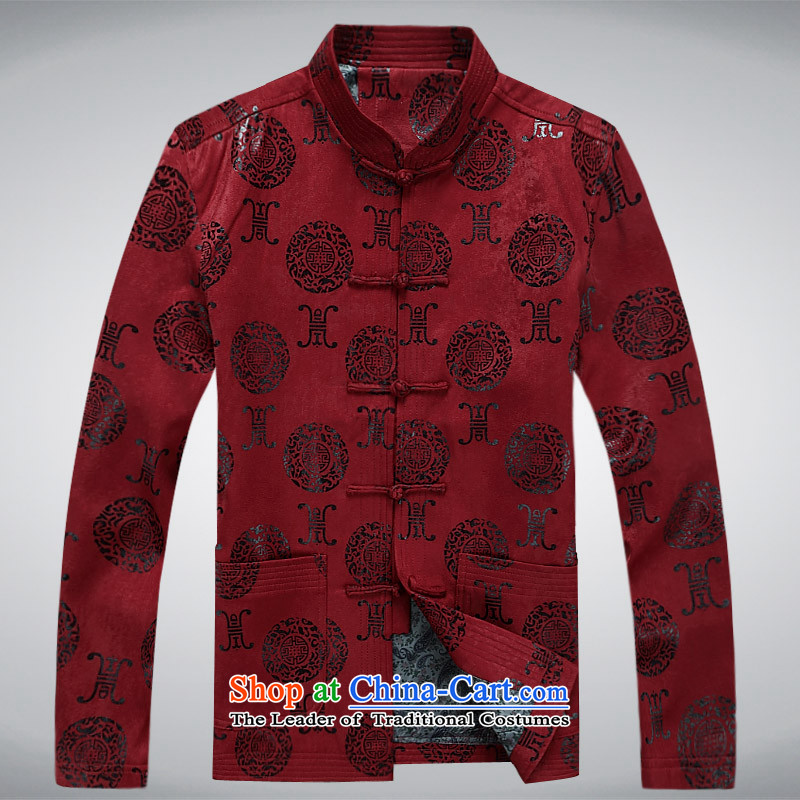 Tang dynasty male jacket spring of older persons in the Chinese tunic Long-sleeve Han-casual jacket grandfather casual jacket Chinese tunic Han-XL RED , L, to show her shopping on the Internet has been pressed.