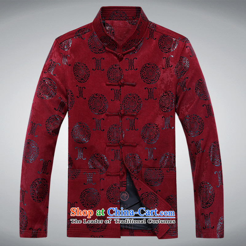 Tang dynasty male jacket spring of older persons in the Chinese tunic Long-sleeve Han-casual jacket grandfather casual jacket Chinese tunic Han-XL RED , L, to show her shopping on the Internet has been pressed.