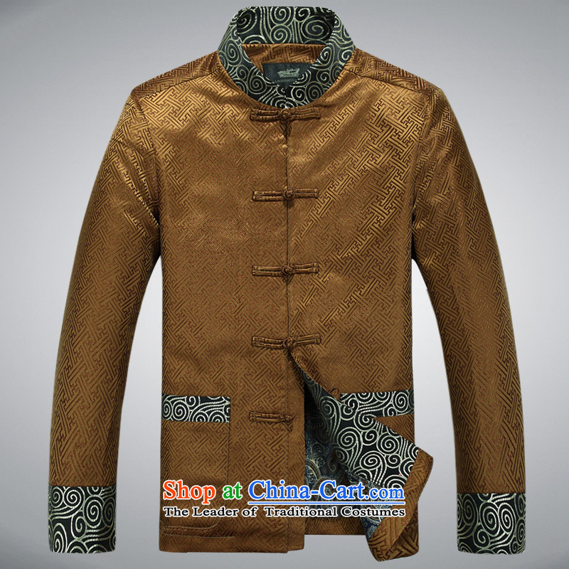 Tang dynasty during the spring and autumn male jacket coat Chinese Han-maximum code disk detained dress silk Han-ethnic performances in long-sleeved shirt older grooms Chinese Dress XXL, gold can be , , , to Li shopping on the Internet