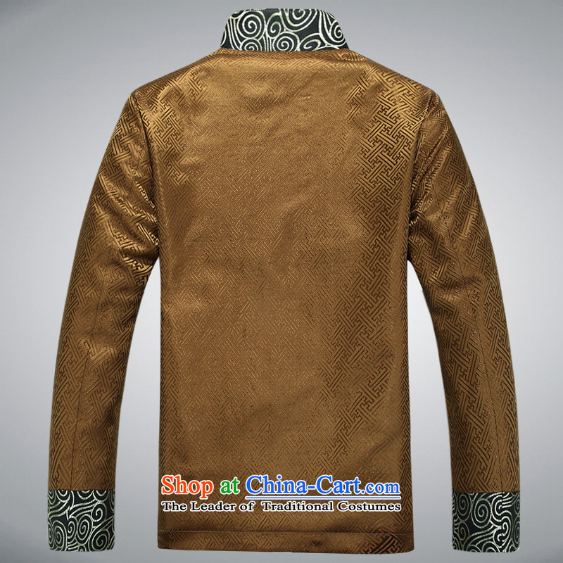 Tang dynasty during the spring and autumn male jacket coat Chinese Han-maximum code disk detained dress silk Han-ethnic performances in long-sleeved shirt older grooms Chinese Dress XXL, gold can be , , , to Li shopping on the Internet