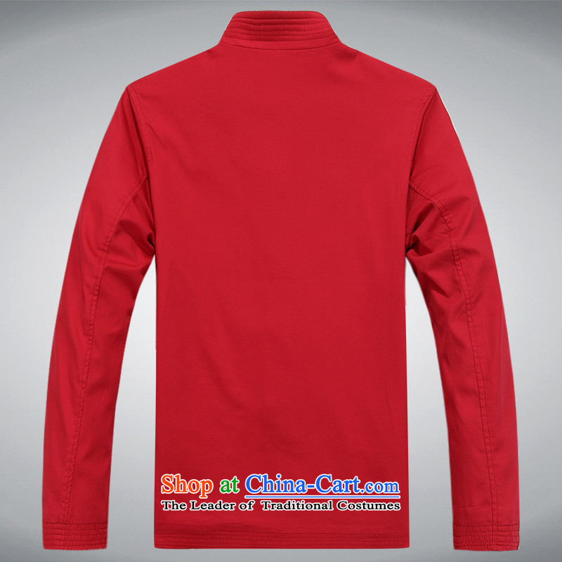 Tang dynasty male jacket coat_Sha money-cotton spring and autumn_ Gifts Han-older men long-sleeved T-shirt Tang jacket redS