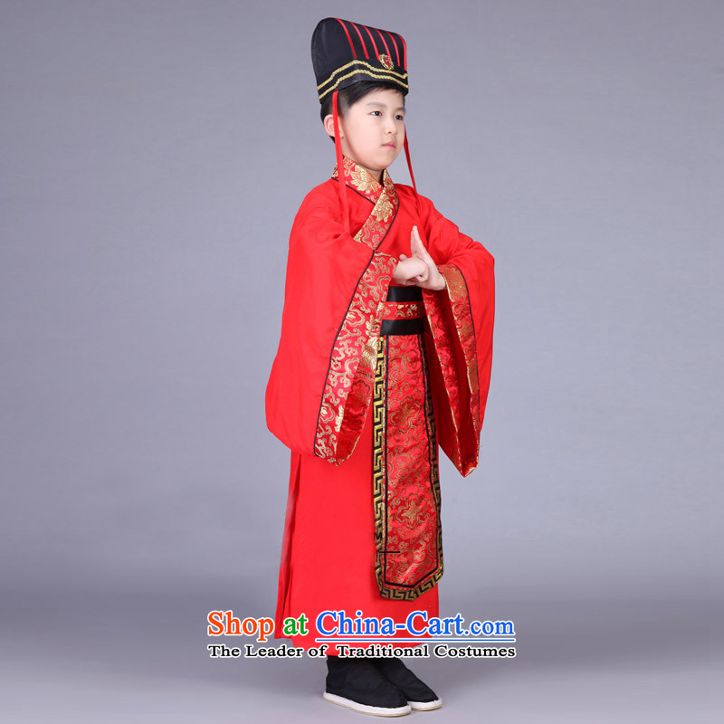 Time the new Syrian children, men and Han-dynasty during the Warring States Period Drama third-country Chin Han Ministers Gau uniforms nunnery costumes cos red 130CM, time Syrian shopping on the Internet has been pressed.
