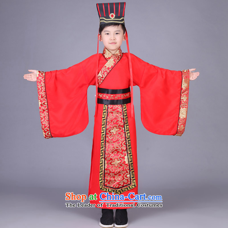 Time the new Syrian children, men and Han-dynasty during the Warring States Period Drama third-country Chin Han Ministers Gau uniforms nunnery costumes cos red 130CM, time Syrian shopping on the Internet has been pressed.