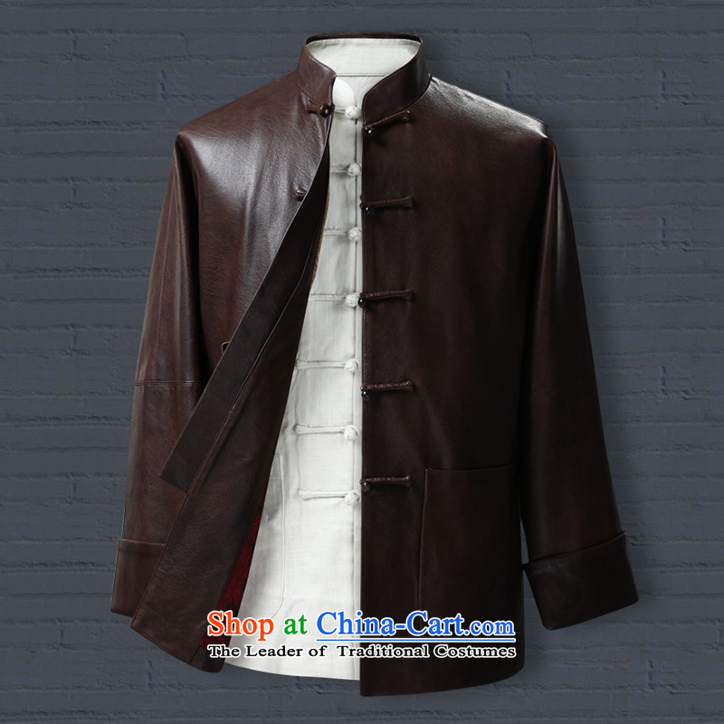 Genuine friendship and possession of Tang dynasty even rotator cuff traditional feel shirt China wind Chinese grandfather father disc detained pu coffee-colored silk 185/XXL, 1208 possession shopping on the Internet has been pressed.