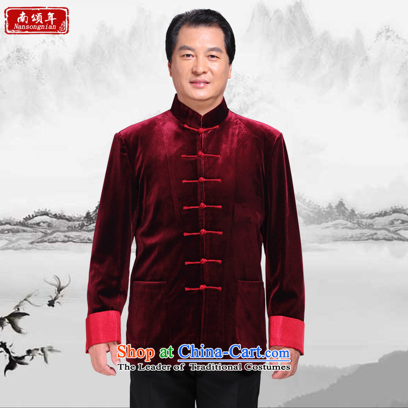 In the autumn of Chung On South Men Tang dynasty scouring pads long-sleeved jacket stitching cuffs Chinese Tang dynasty China wind men's jackets national costumes long-sleeved sweater chestnut horses?2XL