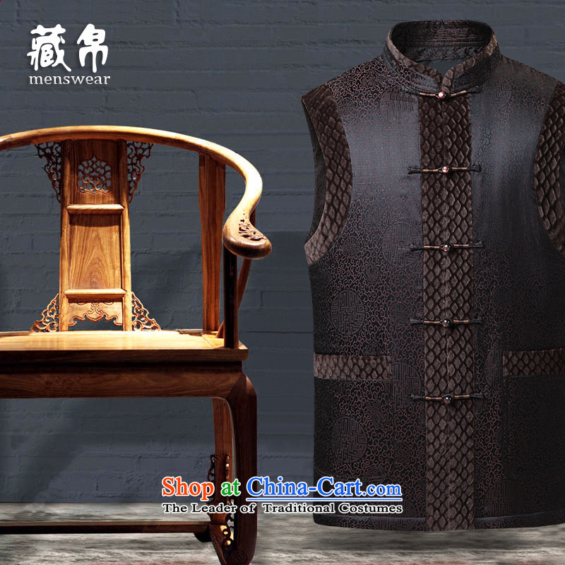9autumn and winter collections Tang Gown, a tray clip cotton China wind Chinese elderly father boxed warm grandpa warm dark coffee-colored190_XXXL 1325