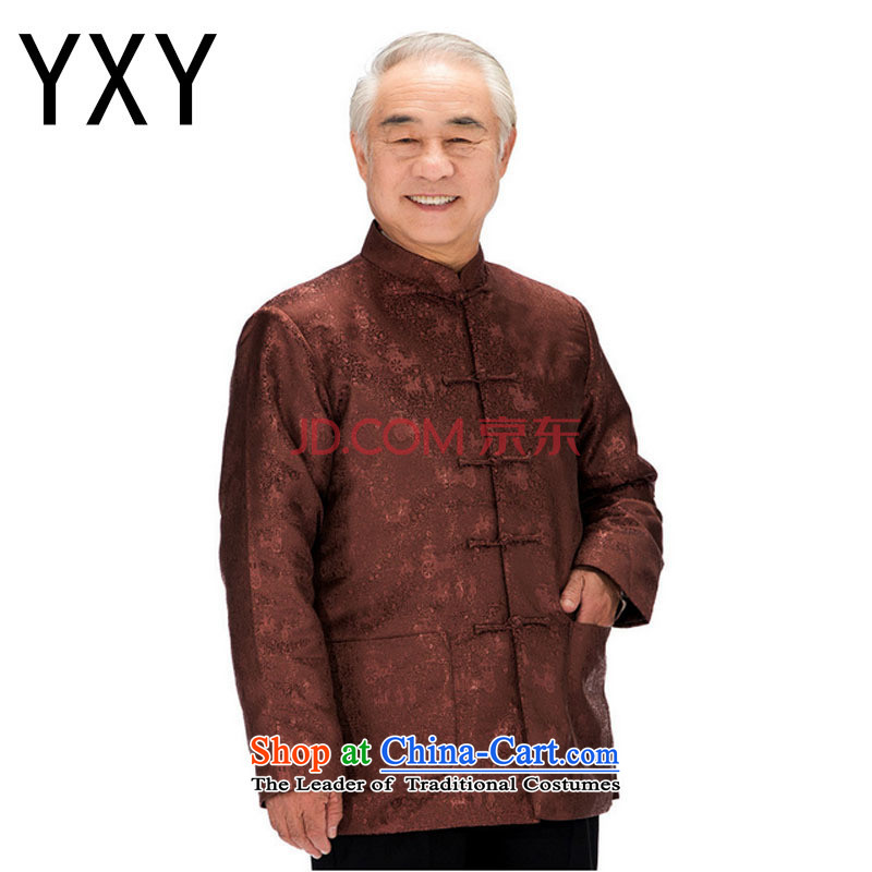 At the end of the elderly in the light clothes men genuine Chinese long-sleeved T-shirt cotton robeDY0753 servingtea colorL