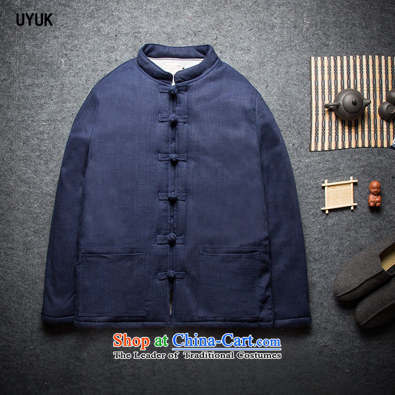 The new winter UYUK2015 Tang dynasty China wind up men detained cotton coat Chinese retro-thick cotton robe of winter clothing and jacket color navy XXL