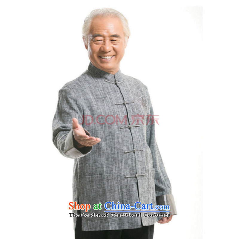 In older men Tang dynasty long-sleeved sweater Fall/Winter Collections of ethnic Chinese disc loading dad detained men DY711 cotton linen light gray M is small-mi (LOVELY BEAUTY , , , shopping on the Internet