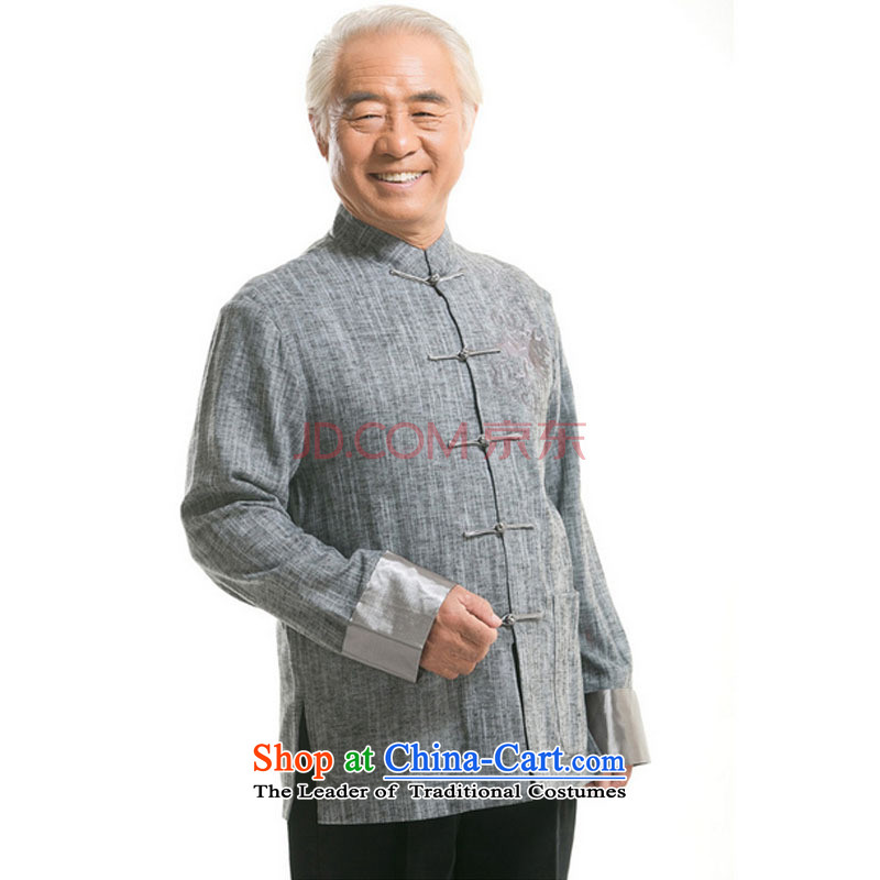 In older men Tang dynasty long-sleeved sweater Fall/Winter Collections of ethnic Chinese disc loading dad detained men DY711 cotton linen light gray M is small-mi (LOVELY BEAUTY , , , shopping on the Internet