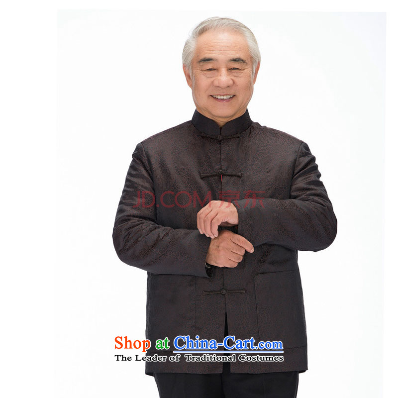 Tang Dynasty Men's Mock-Neck Tang dynasty cotton emulation silk cotton plus Chinese Tang dynasty cotton coat male DY1212  XXXL, Brown is small-mi (LOVELY BEAUTY , , , shopping on the Internet