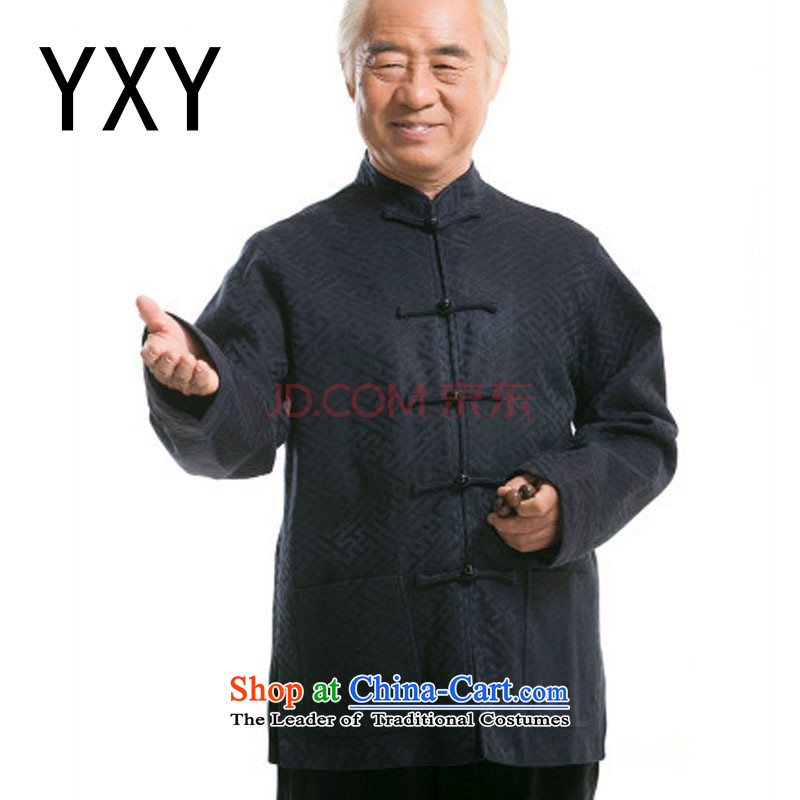 Middle-aged men fall and winter casual father in older men Tang dynasty cotton long-sleeved shirt with blue XXXL DY0770 Tang