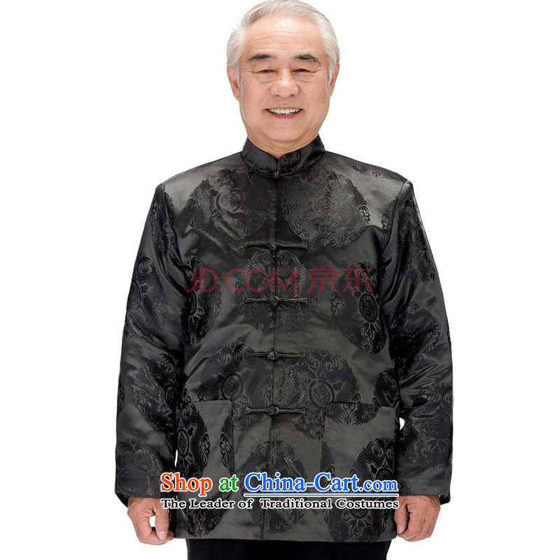 Long-sleeve sweater in Tang Dynasty Chinese Double Dragon sheikhs tray clip cotton coat in the autumn and winter coats elderly men loaded DY0758  XXXL, gray is small-mi (LOVELY BEAUTY , , , shopping on the Internet