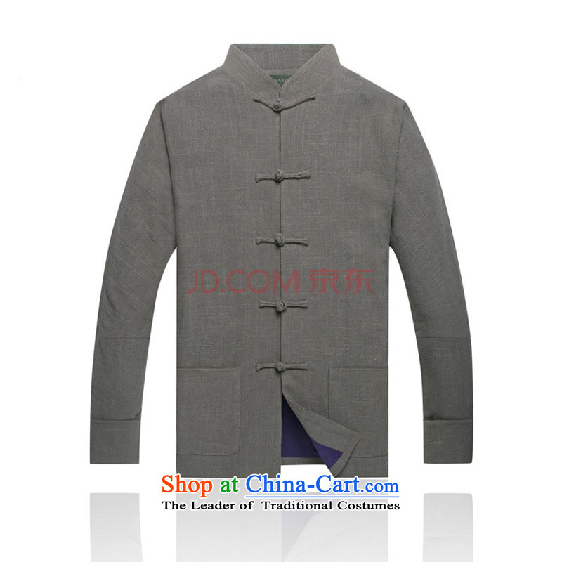 Thick cotton linen, men in Tang Dynasty linen older tang with shoulder long-sleeved shirt lined DY0738 light gray , step-yuk (yubu's love love) , , , shopping on the Internet