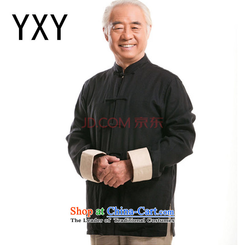 Autumn and winter cotton linen Tang Dynasty Men's Shirt retro Dress Casual wear on both sides of the Tang Dynasty Chinese male?DY0737?black?L