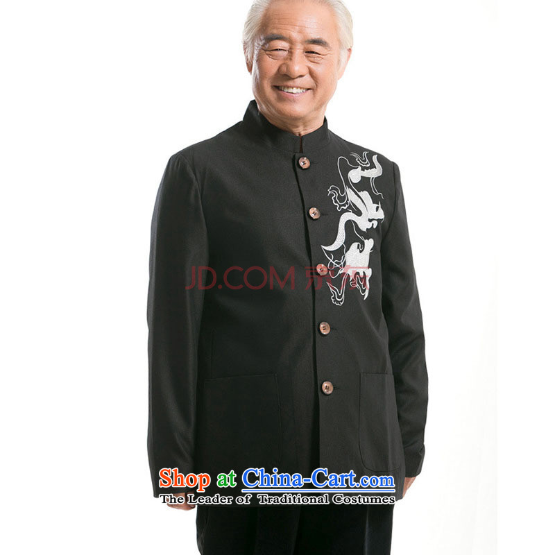 Embroidered Dragon men Tang Dynasty Chinese in long-sleeved sweater older Men's Mock-Neck Shirt DY0733 Chinese Black M is small-mi (LOVELY BEAUTY , , , shopping on the Internet