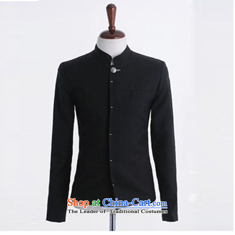 Card of the new 2015 sub-Korean men Street Chinese tunic preppy men Sau San Tong-men and thick jacket coat black silky (thin) card of the MINURSO has been pressed XXL, shopping on the Internet