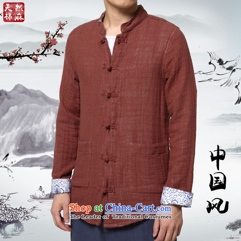 Card willfall and winter 2015 sub-New China wind Men's Mock-Neck pure linen coat carlet LetterL