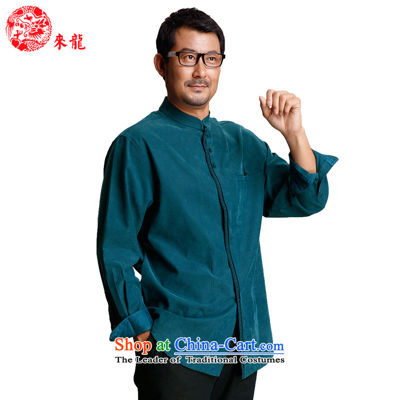 To Tang Dynasty Dragon 2015 autumn and winter New China wind men days long-sleeved shirt with silk embroidered 15 888 treated Blue Blue 46