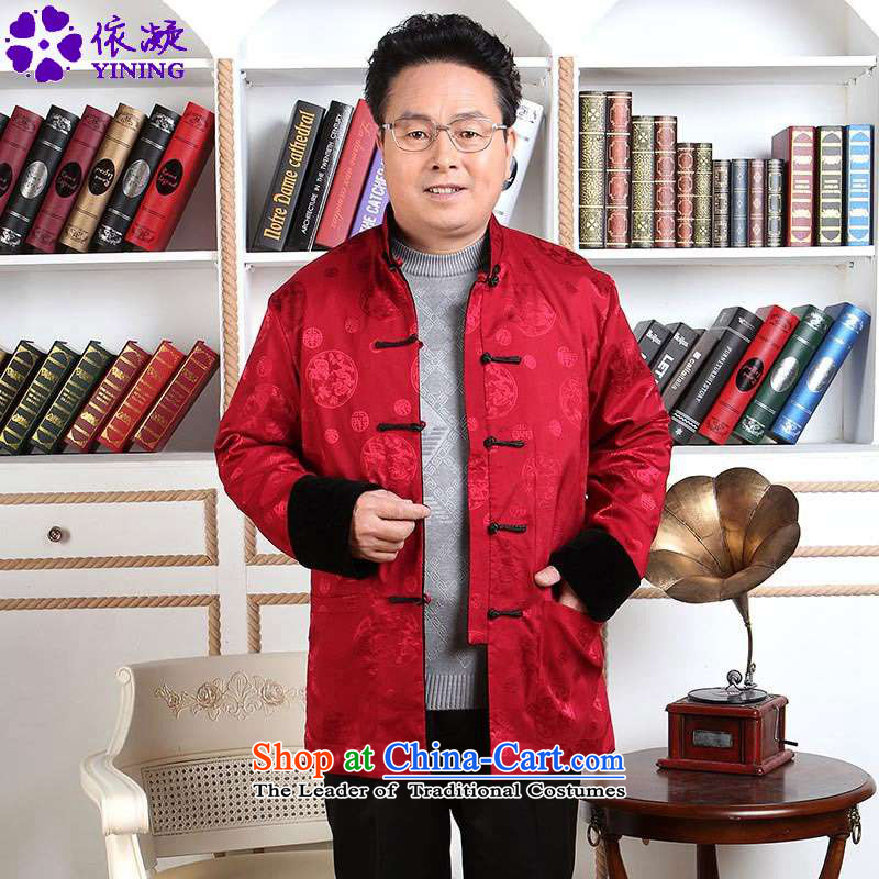 In accordance with the fuser retro ethnic autumn and winter trendy new) Older Men's Mock-Neck single row detained two-sided wear father replacing Tang jackets D - 1 black and red 3XL, /2388# gel to , , , shopping on the Internet