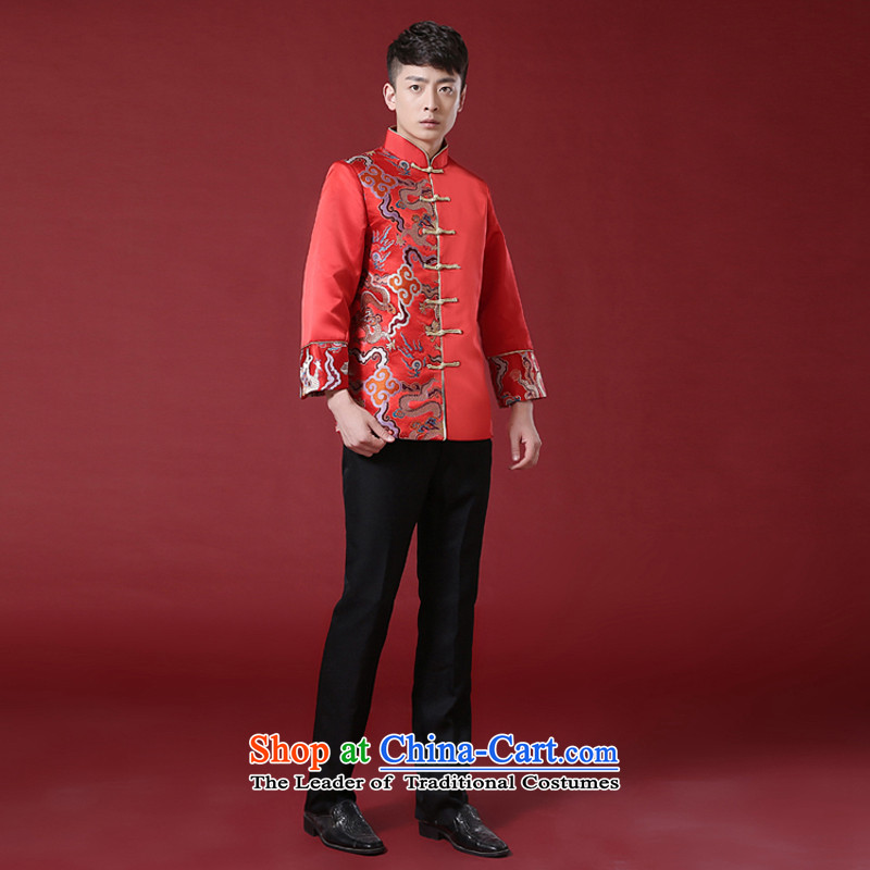 The Syrian-soo wo service time men's Chinese-style robes retro fitted the bridegroom robe wedding dress men costume marriage solemnisation dress Tang Dynasty Chinese tunic clothing Tang Dynasty style robes red XS, Syria has been pressed time shopping on t