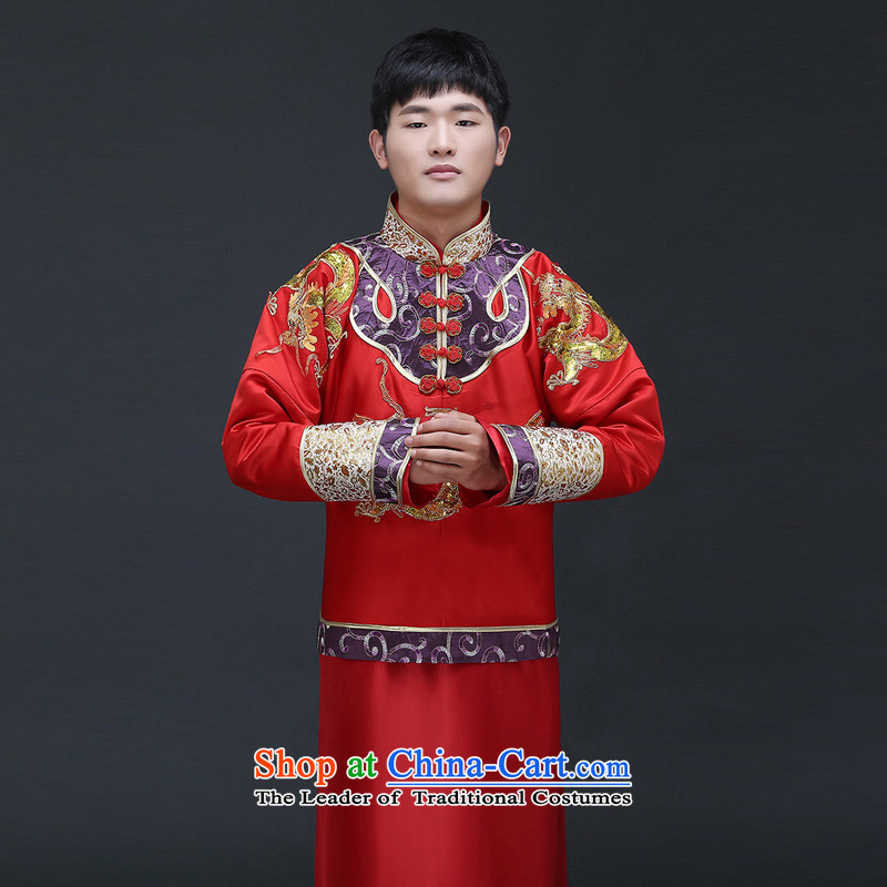 Miss Cyd Wo Service Time Syrian men and chinese bridegroom wedding dress for winter bows Tang Dynasty style robes and Phoenix services use classical red marriage solemnisation autumn red?XS