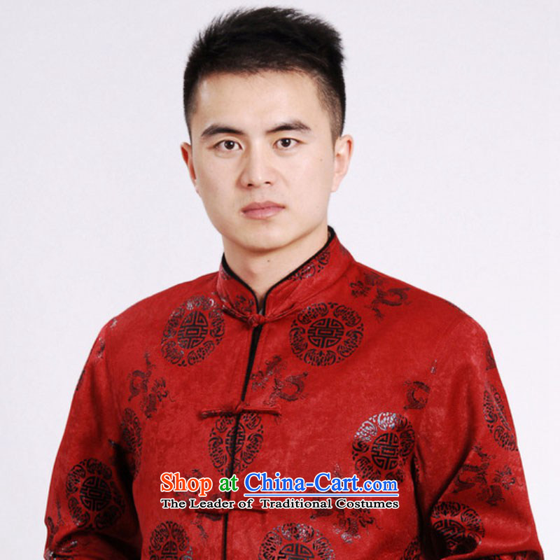 In accordance with the fuser retro Chinese improvement elderly men blouses collar suit father boxed jacket over Shou Tang costumes ancient /M0037# red cotton 2XL, plus in accordance with the fuser has been pressed shopping on the Internet