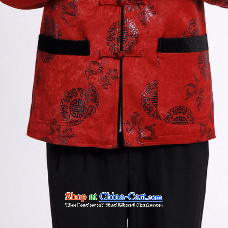 In accordance with the fuser retro Chinese improvement elderly men blouses collar suit father boxed jacket over Shou Tang costumes ancient /M0037# red cotton 2XL, plus in accordance with the fuser has been pressed shopping on the Internet